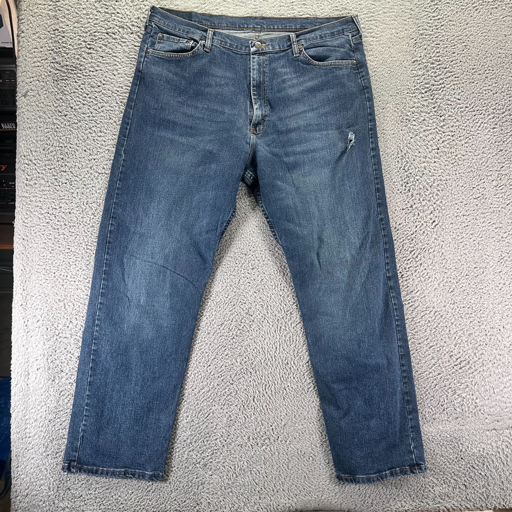 Wrangler Jeans Mens 40x32 Blue Cotton Denim Straight Leg Relaxed Faded Stretch